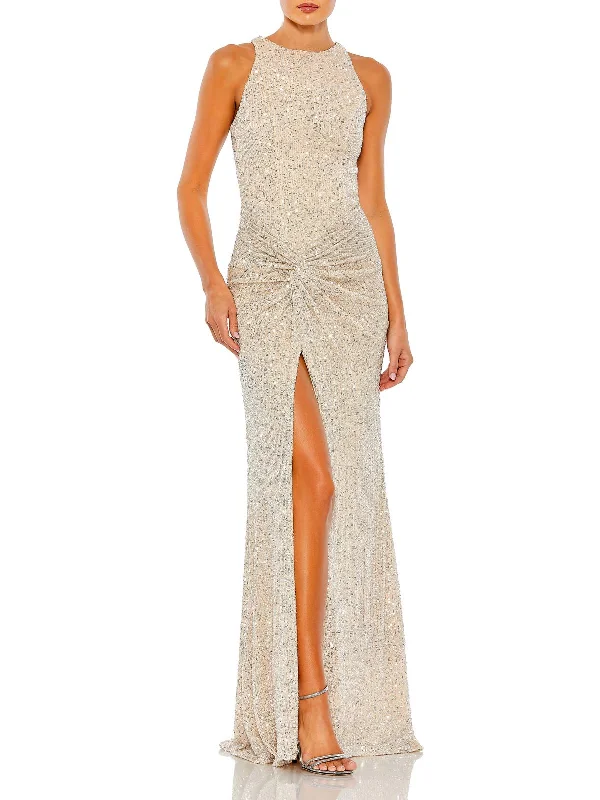 Don't Miss Out Womens Sequin Ruched Evening Dress