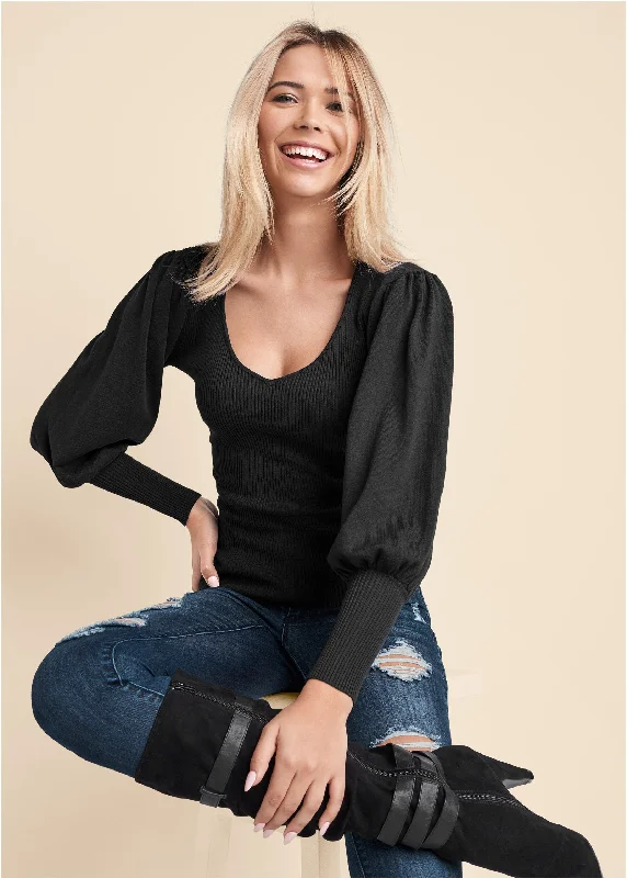 Gorgeous Glamour Collection Puff Sleeve Sweater - Black