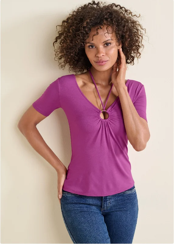 VIP Member Discount Ruched Ring Top - Dark Pink