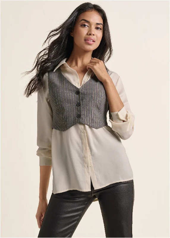 Clothing For Women Lurex Stripe Vest - Grey & Gold