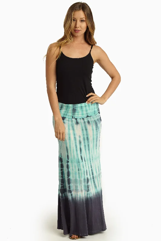 Timeless Classics Aqua Grey Tie-Dye Print Maxi Skirt