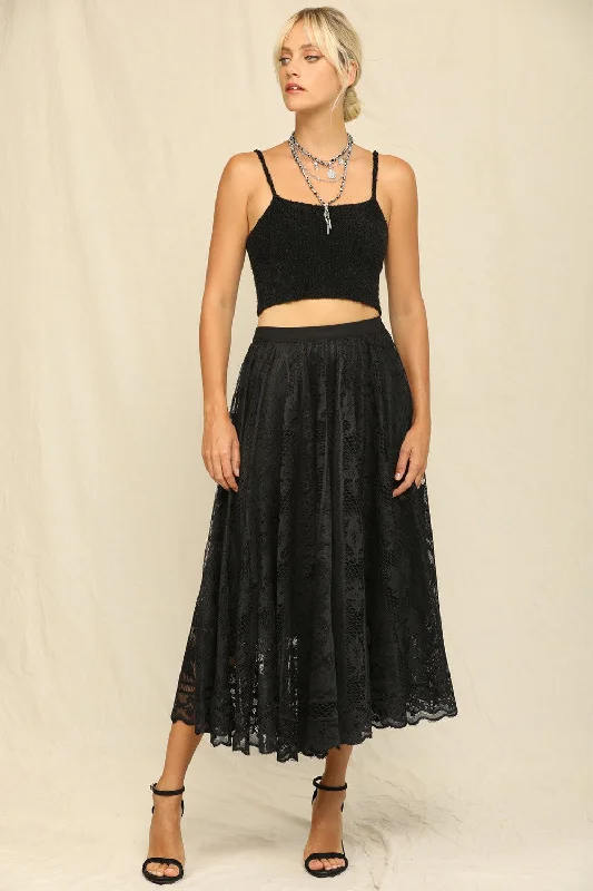 Chic Wardrobe Black Floral Lace Long Skirt