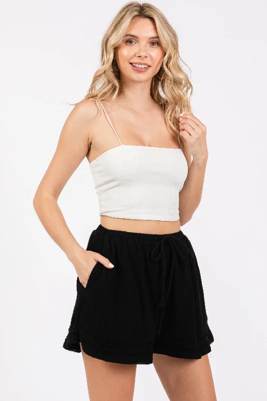 Current Trends Black Unfinished Hem Shorts