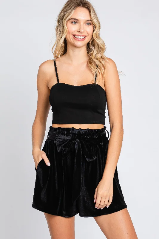 Clothing Online Black Velvet Sash Tie Shorts