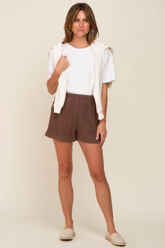 Stylish Women's Clothes for Work and Play Brown Pocketed Shorts