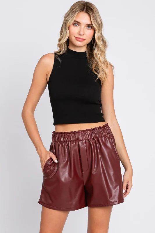 End Of Season Sale Clothing Burgundy Faux Leather Shorts