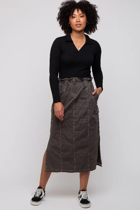 Sale Clearance Charcoal Cargo Cinched Midi Skirt