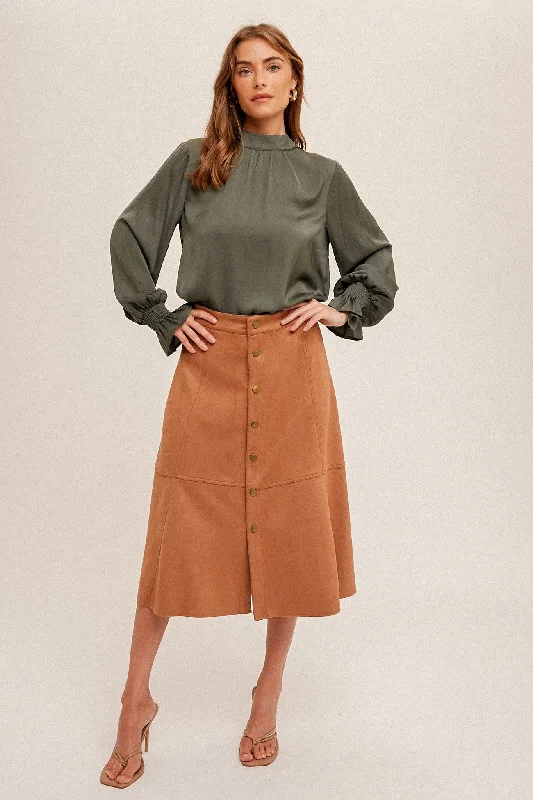 Women's Clothing Brands Cocoa Faux Suede Midi Skirt