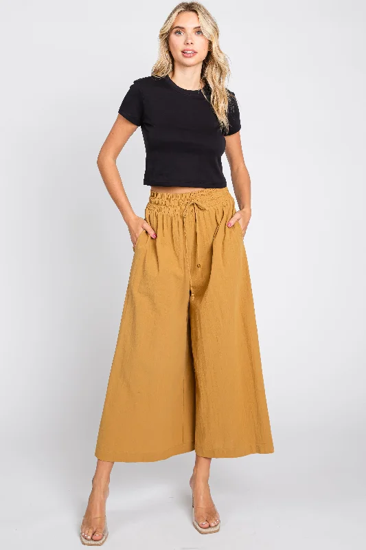 New Arrival Discount Dark Yellow Drawstring Wide Leg Pants