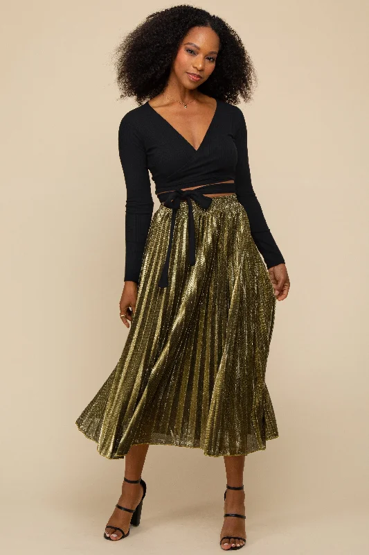 Fashionista Favorites Gold Accordion Glitter Pleat Maxi Skirt