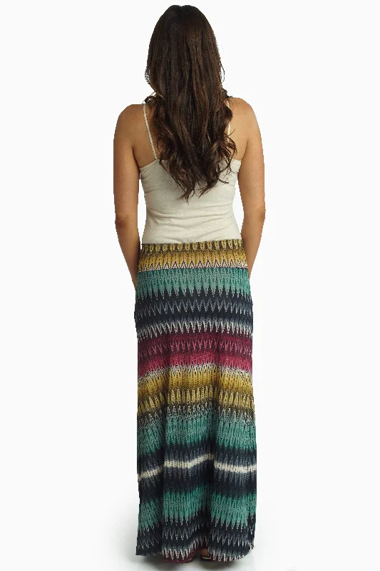 Best Sellers Green Multi-Color Chevron Printed Maxi Skirt