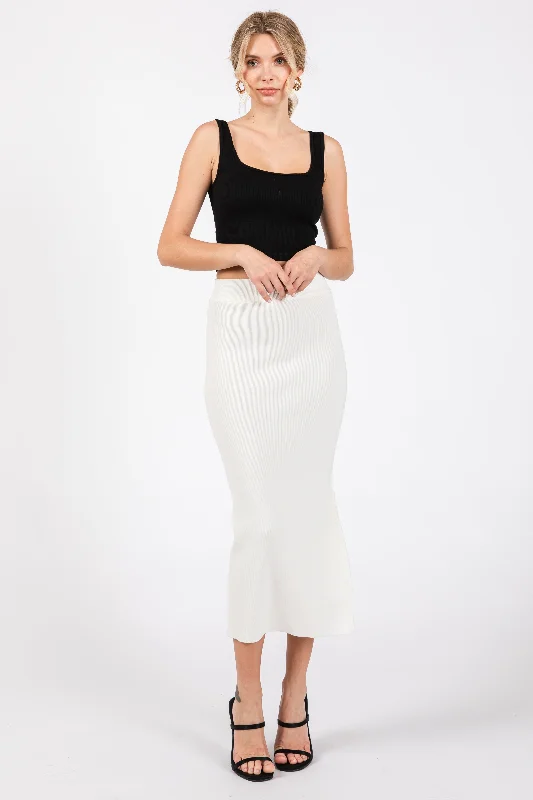 Women's Clothing Boutique Ivory Rib Knit Midi Skirt