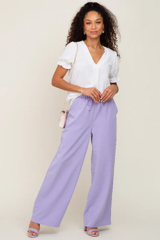 Women's Clothing for Every Occasion Lavender Drawstring Wide Leg Pants