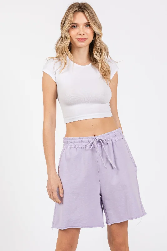 Fashion Essentials Lavender Raw Hem Drawstring Shorts