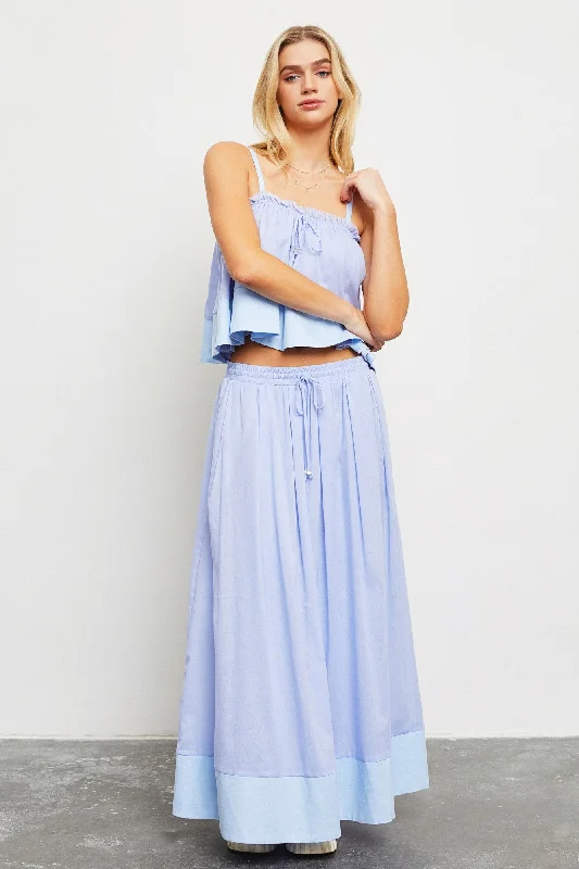 Chic And Comfortable Light Periwinkle Colorblock Maxi Skirt