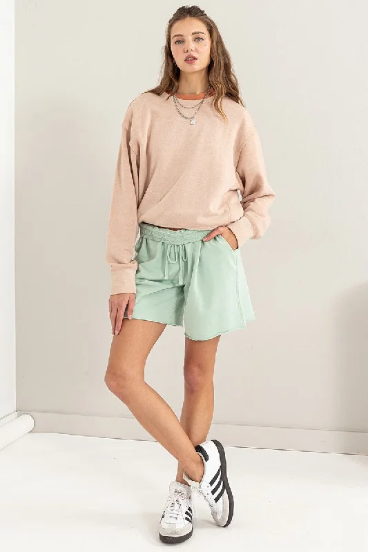 Rocker Chic Fashion Mint Green Raw Hem Drawstring Shorts