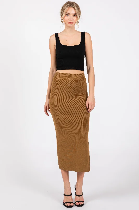 Weekend Sale Mocha Rib Knit Midi Skirt