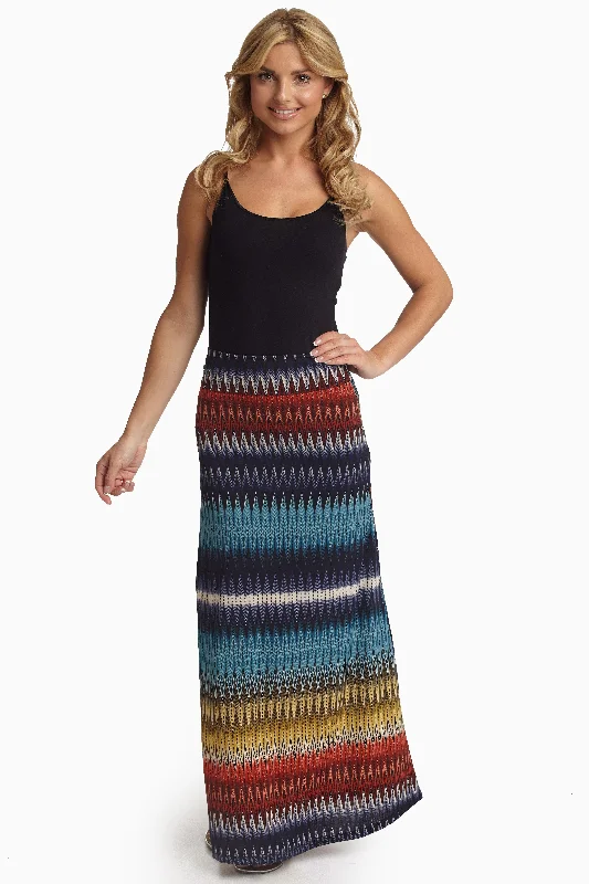 Flash Sale Now Navy Multi-Color Chevron Printed Maxi Skirt