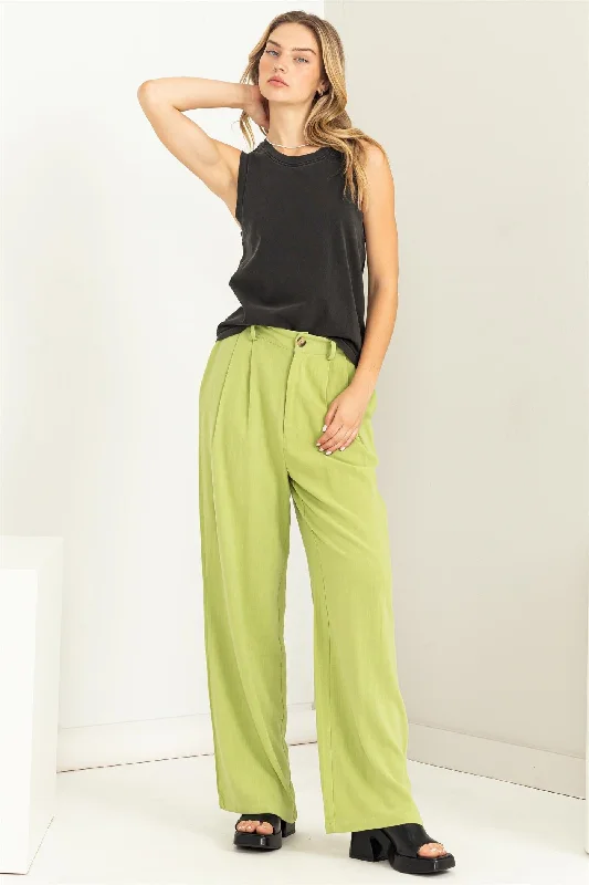 Women's Urban Fashion Pale Olive Relax Fit High Waisted Trousers