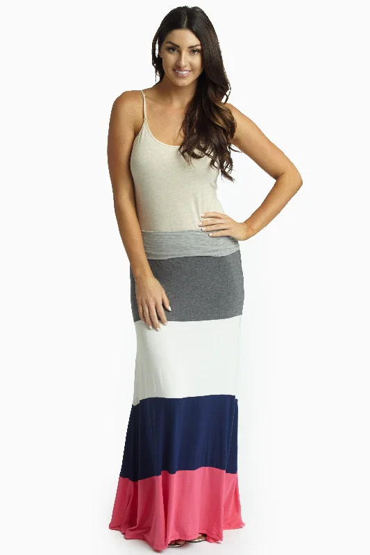 Season Offer Pink Colorblock Maxi Skirt