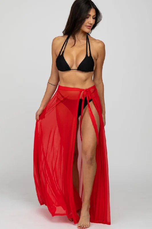 Evening Elegance Red Mesh Wrap Cover Up