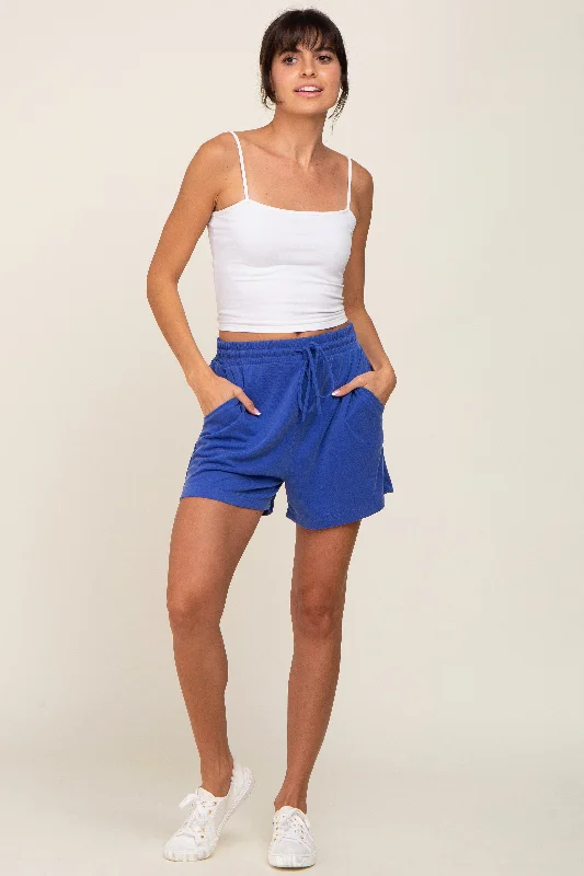 Women's High Street Fashion Royal Blue Drawstring Waist Shorts