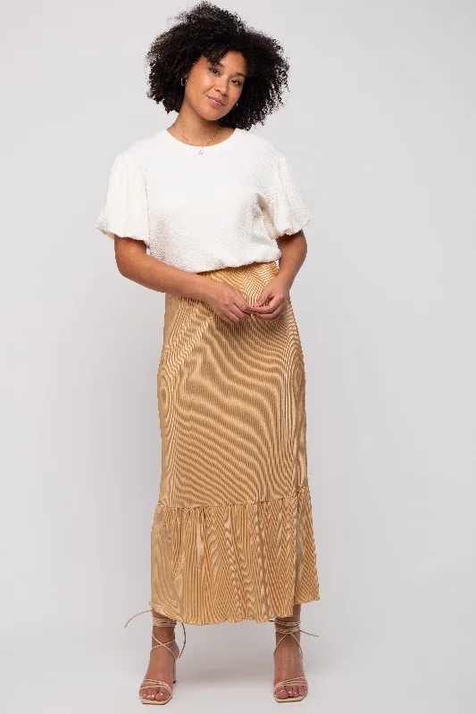 Clothing Sales Taupe Plisse Maxi Skirt