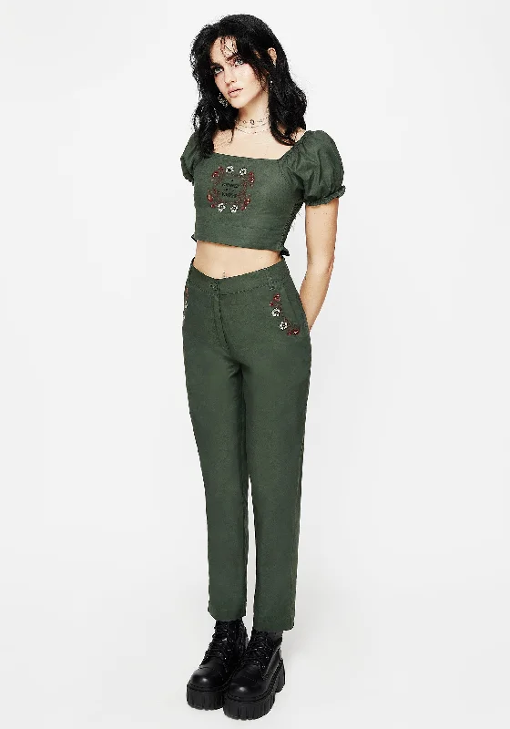 Casual Chic Whisper Embroidered Linen-Blend Tapered Trousers