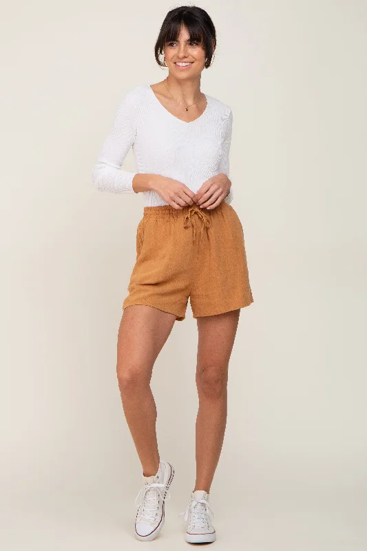 Women's Fashion Essentials Yellow Drawstring Linen Shorts