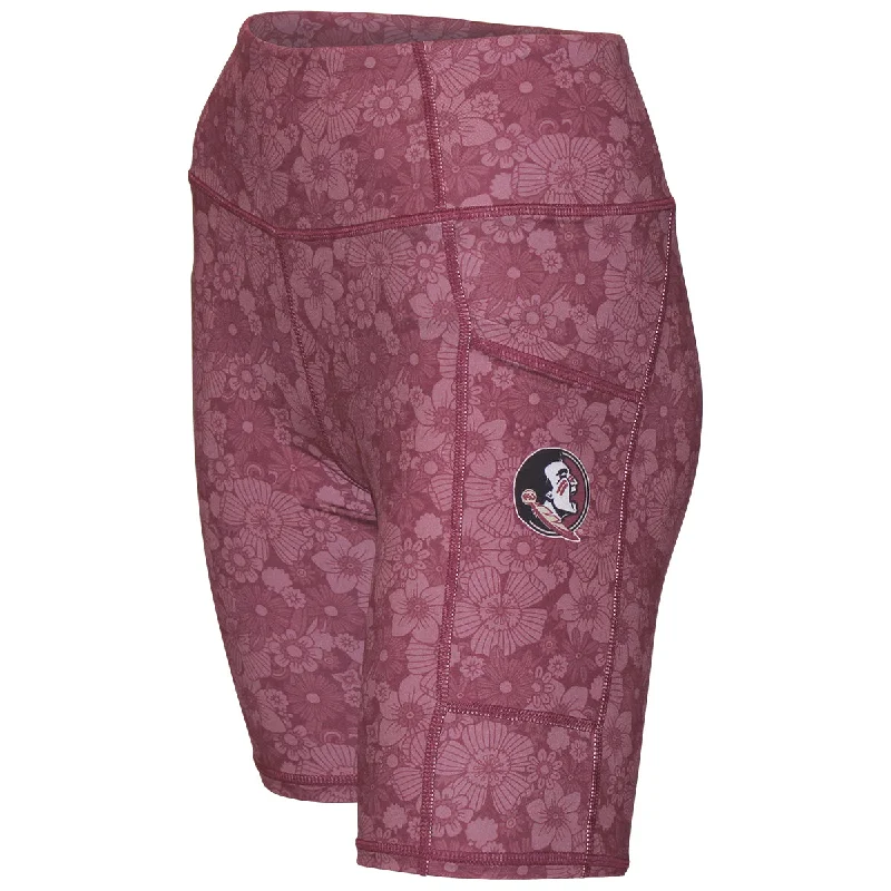 Best Clearance Sales Right Now ZooZatz Women's Seminole Logo Tonal Floral Pattern Short - Garnet